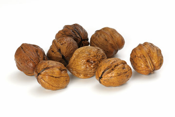 Walnuts on a white background