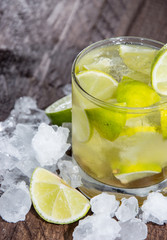 Caipirinha with Crushed Ice on wood