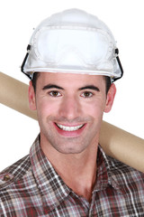 Closeup of a man in a hardhat