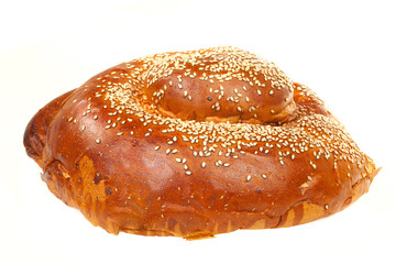 Single sweet round sabbath challah with seeds