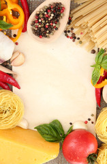 paper for recipes, spaghetti with vegetables and spices,