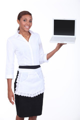 Waitress with computer