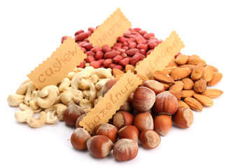 assortment of tasty nuts, isolated on white