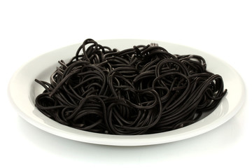 Black  spaghetti isolated on white