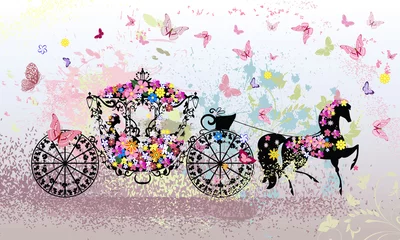 Peel and stick wall murals Flowers women vintage floral carriage