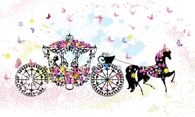 Wall murals Flowers women vintage floral carriage
