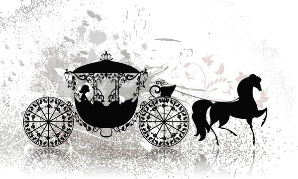 vintage carriage with horse grunge