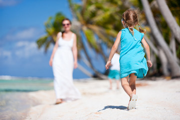 Mother and kids on a tropical vacation