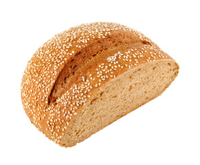 A loaf of homemade bread with sesame seeds