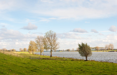 Dutch river on a cloudy day in in autumn