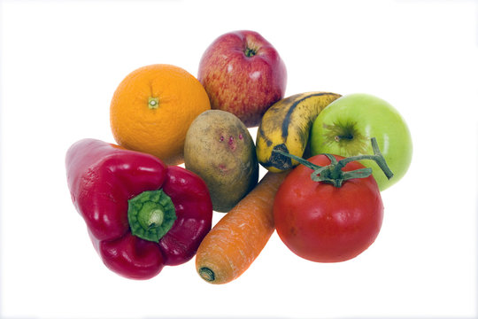 set of vegetables and fruit on white background