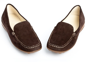 Female shoes without a heel on a white background..