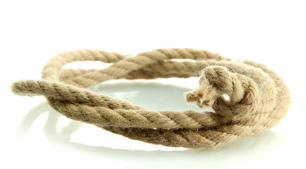 roll of rope with knot, isolated on white