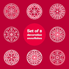 Vector set of 8 decorative snowflakes