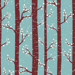 Printed kitchen splashbacks Birch trees Winter Forest Seamless Pattern