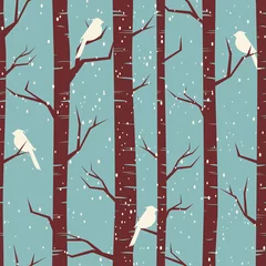 Abwaschbare Fototapete Vögel im Wald Winterwald nahtlose Muster