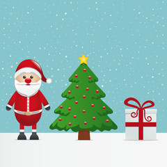 santa claus gift and christmas tree snowy