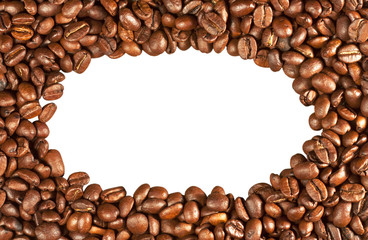 Coffee beans in the shape of a frame isolated