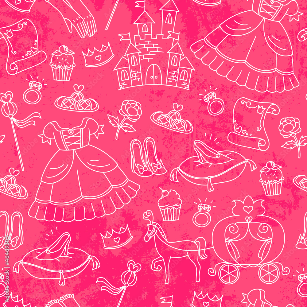 Poster seamless pattern with things related to princesses