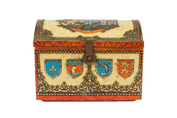 Very old metal chest, isolated
