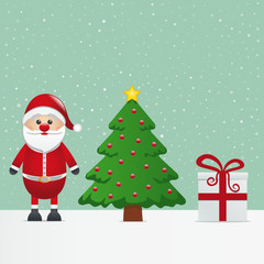 santa claus gift and christmas tree snowy