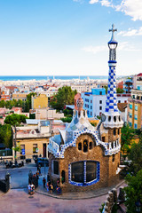 Park Guell in Barcelona, Spain. - obrazy, fototapety, plakaty