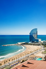 Aerial view of the Harbor district in Barcelona, Spain - obrazy, fototapety, plakaty