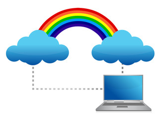 laptop cloud transferring files illustration