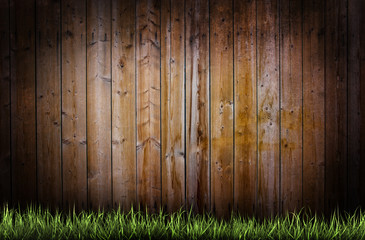 Grass on a wooden background