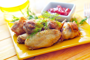 Hot Meat Dishes - Grilled Chicken Wings with Red Spicy Sauce