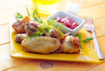 Hot Meat Dishes - Grilled Chicken Wings with Red Spicy Sauce