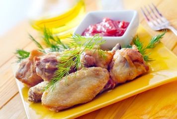 Hot Meat Dishes - Grilled Chicken Wings with Red Spicy Sauce