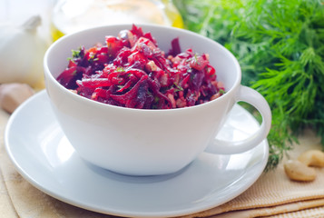 Fresh salad with beet and walnuts, vegetarian salad