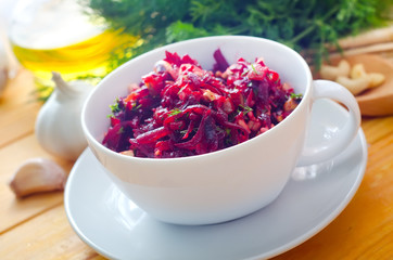 Fresh salad with beet and walnuts, vegetarian salad