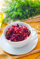 Fresh salad with beet and walnuts, vegetarian salad