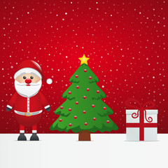 santa claus gift and christmas tree snowy