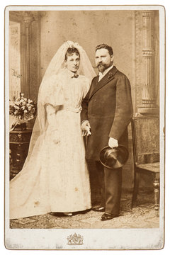 vintage wedding photo. just married couple