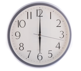 isolated white clock at six