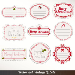 Set of vector Christmas labels, old dirty paper textures