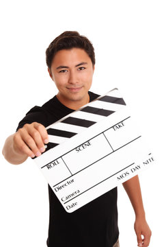 Man holding a film slate