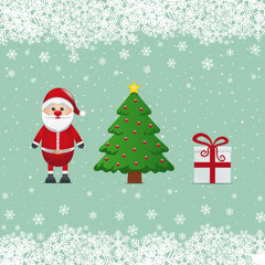 santa claus gift and christmas tree snowy