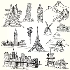 Papier Peint photo Lavable Illustration Paris Parcourez le monde - collection dessinée à la main