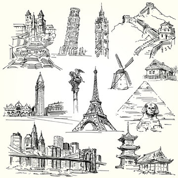 Travel the world - hand drawn collection