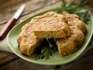 quiche with carrot and parsley,selective focus
