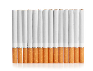 Color photo of filter cigarettes isolated background