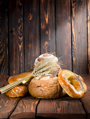 Bread on a old wooden boards