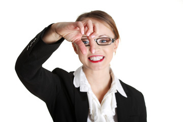 Businesswoman holding something