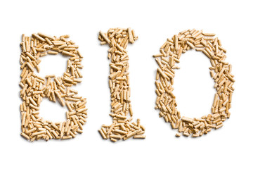 word bio made of wood pellets