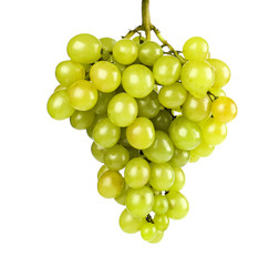 Ripe green grapes on a white background