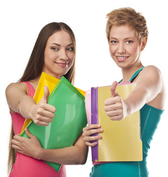 Two young female studens in the studio